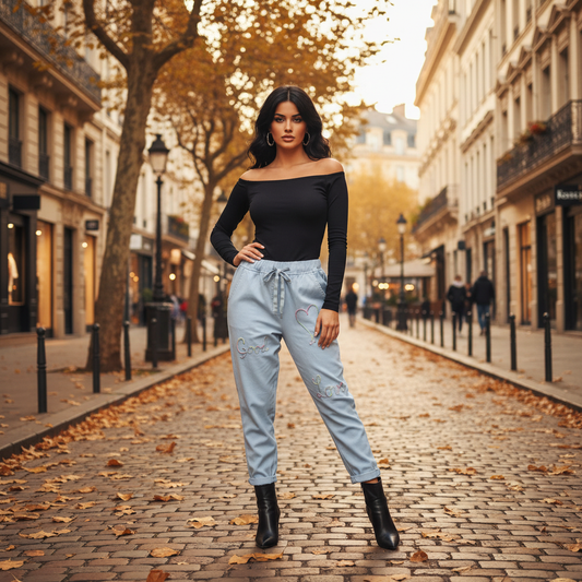 Pantalon Love Femme Casual Broderies | Confort Style Tendance | Da Cinzia
