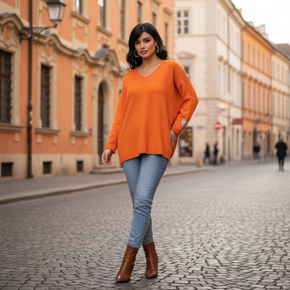 Pull Femme Col V Fluide | Élégance Casual Chic Confort | Da Cinzia