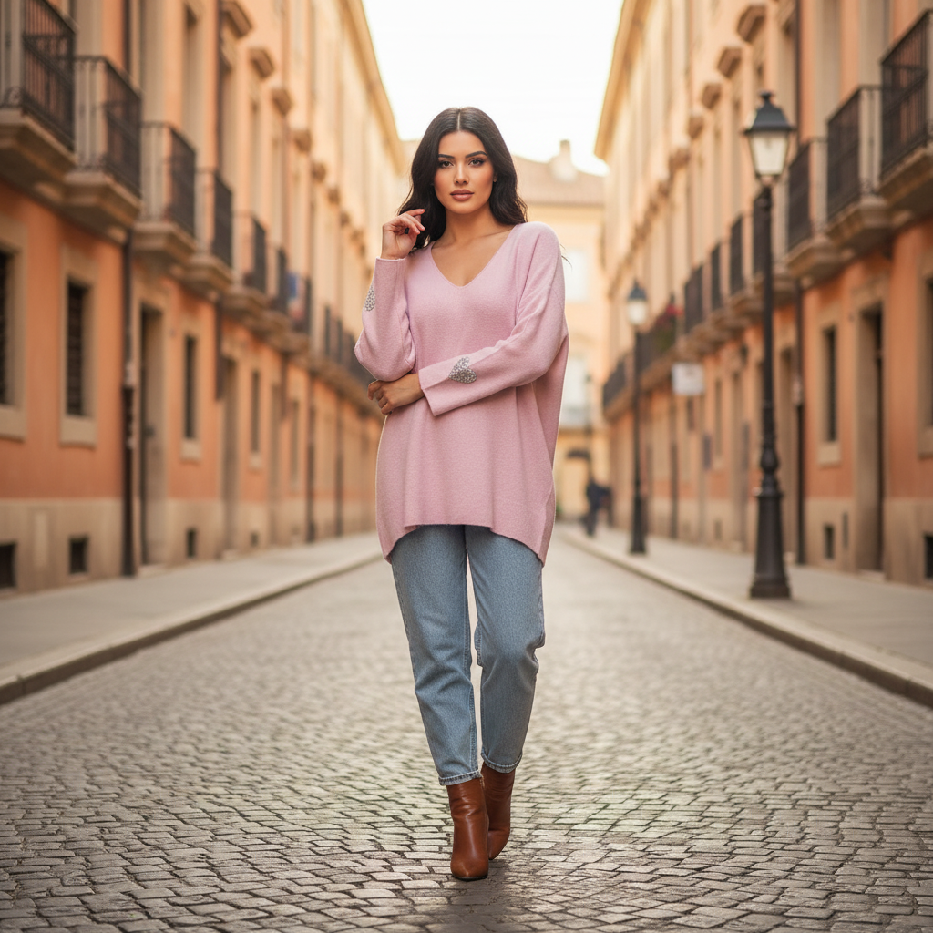 Pull Femme Col V Fluide | Élégance Casual Chic Confort | Da Cinzia
