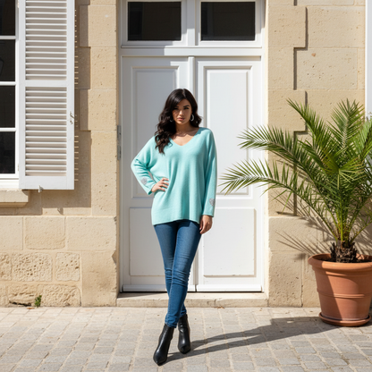 Pull Femme Col V Fluide | Élégance Casual Chic Confort | Da Cinzia