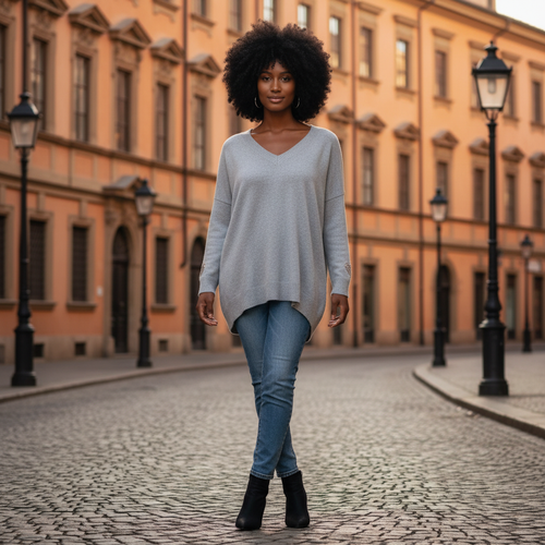 Pull Femme Col V Fluide | Élégance Casual Chic Confort | Da Cinzia
