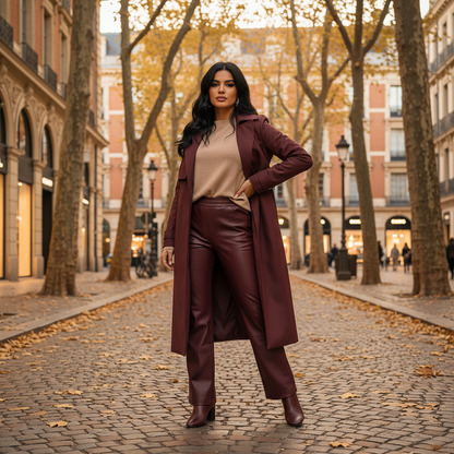 Pantalon Simili Cuir Aubergine Femme | Coupe Droite Tendance | Da Cinzia