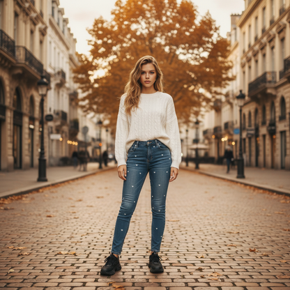 Jean Femme Cœurs Brodés Stretch | Confort & Style Tendance | Da Cinzia