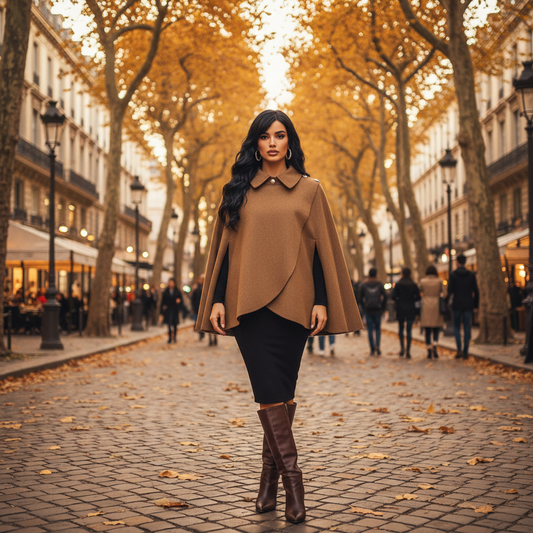 Poncho Femme Fluide Boutons Épaules | Marron Aubergine Chic