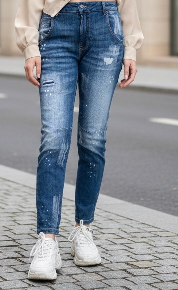Jean Destroy Femme Effet Peinture | Coupe Confort Tendance | Da Cinzia