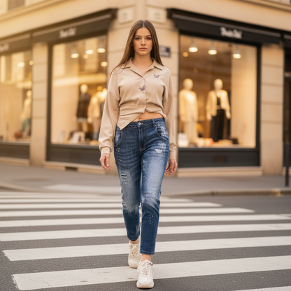 Jean Destroy Femme Effet Peinture | Coupe Confort Tendance | Da Cinzia