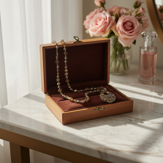 Gold pearl and natural stone necklace with ornamental pendant – Elegant and feminine jewelry