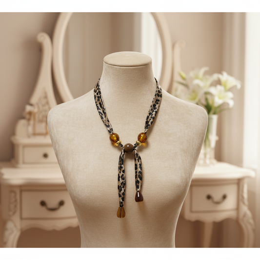 🌟 Women's Printed Fabric Necklace & Beads – Modern and Elegant Style