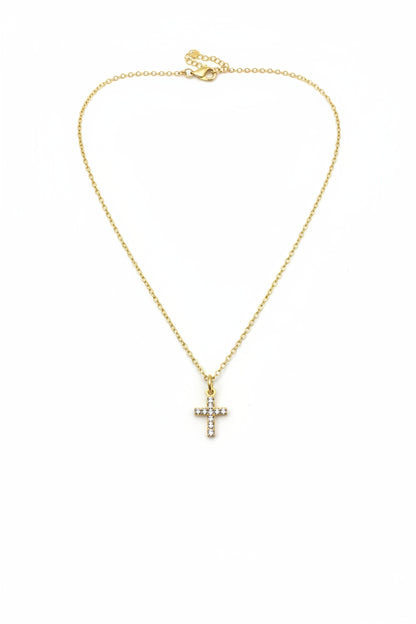 Collier pendentif croix strass Ikita – Acier inoxydable doré