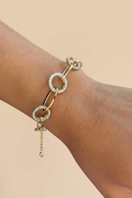 Bracelet chaîne anneaux strass Ikita – Acier inoxydable
