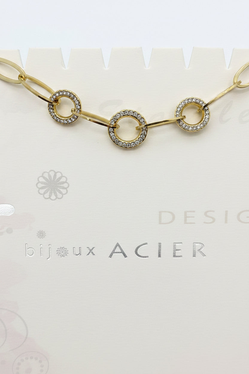 Bracelet chaîne anneaux strass Ikita – Acier inoxydable