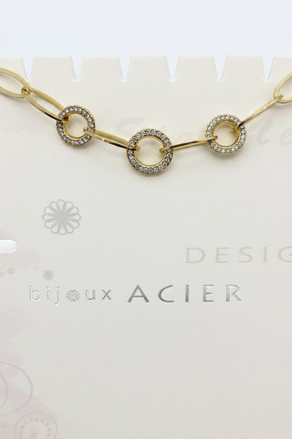 Bracelet chaîne anneaux strass Ikita – Acier inoxydable