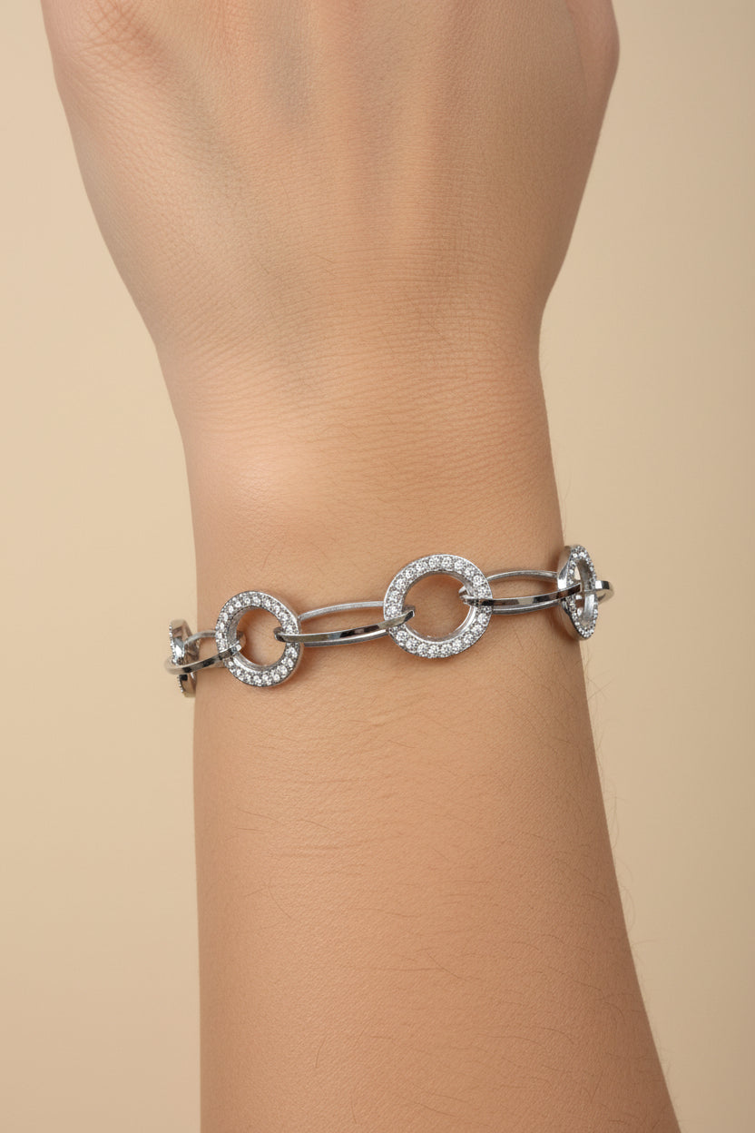Bracelet chaîne anneaux strass Ikita – Acier inoxydable
