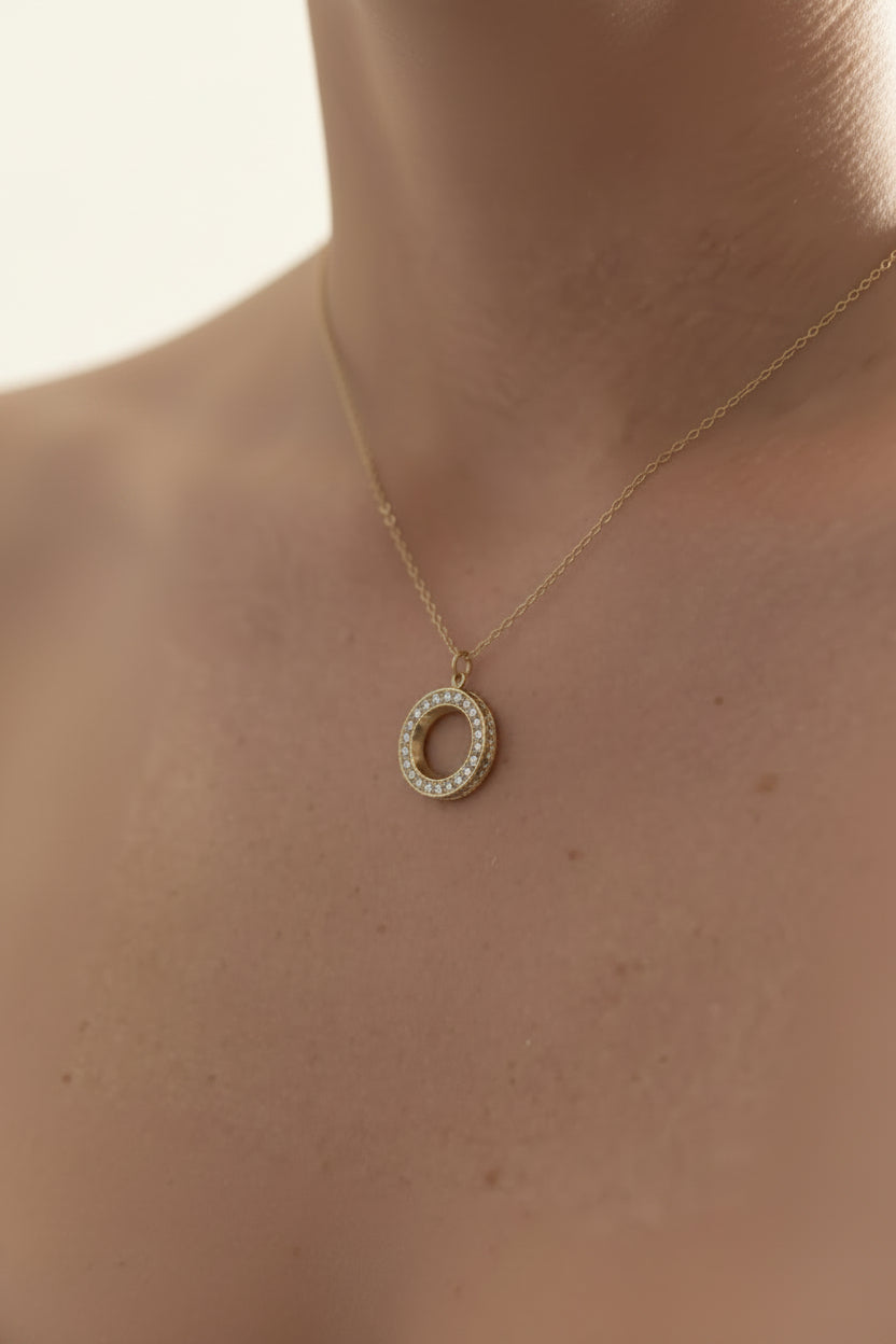Collier pendentif rond strass Ikita – Acier inoxydable doré