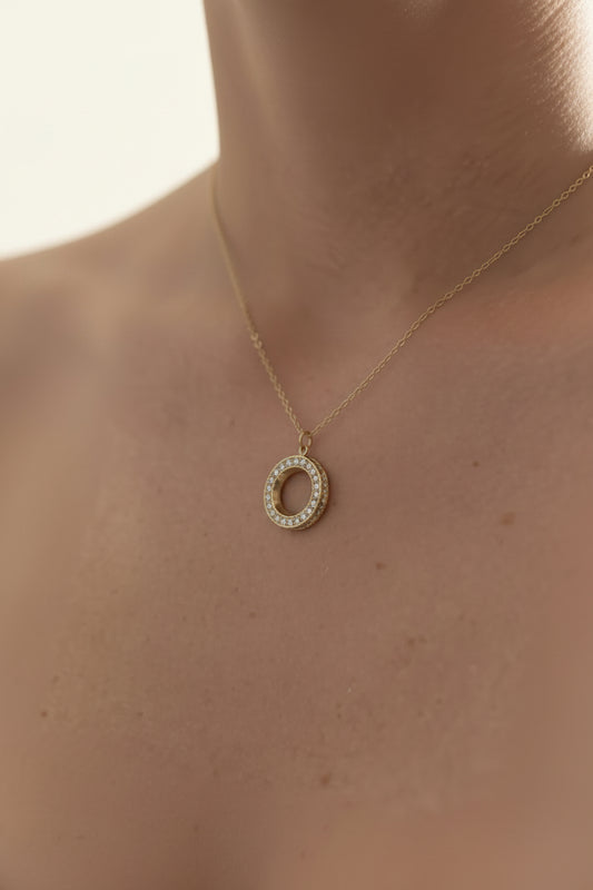 Collier pendentif rond strass Ikita – Acier inoxydable doré