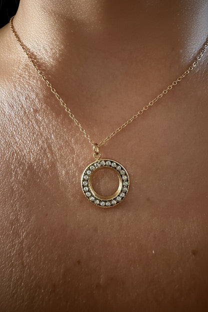 Collier pendentif rond strass Ikita – Acier inoxydable doré