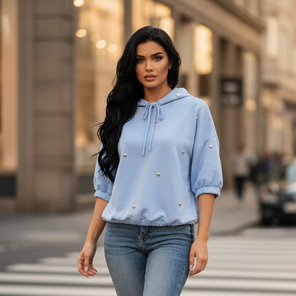 Sweat Capuche Femme Détails Cœur | Urbain Chic 4 Coloris | Da Cinzia