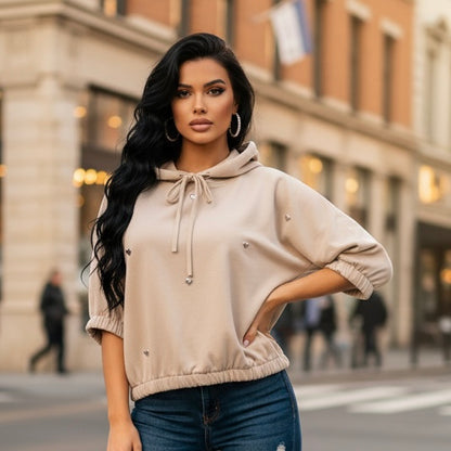 Sweat Capuche Femme Détails Cœur | Urbain Chic 4 Coloris | Da Cinzia