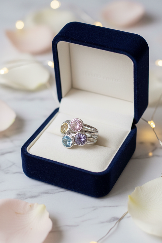 Silver and gold rings with expandable bands – Multicolored stones