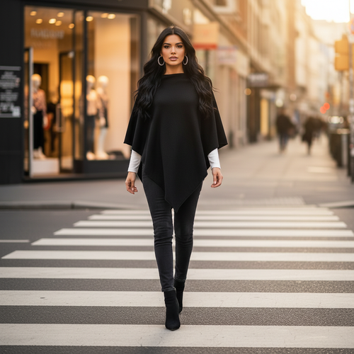 Poncho Femme Giuliano | Noir ou Beige Fluide & Raffiné | Da Cinzia