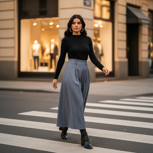 Jupe Taille Haute Fluide Femme | Élégante Mi-Mollet