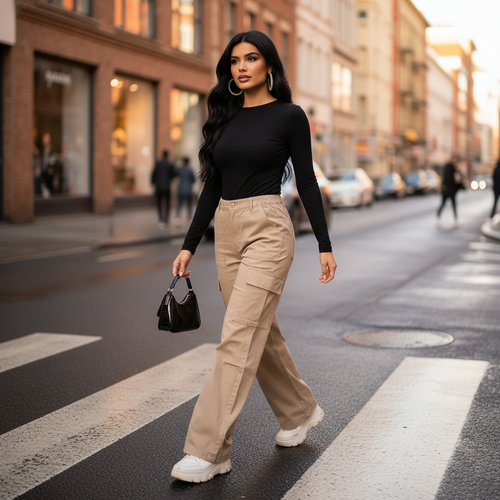 Pantalon Cargo Femme | Style Urbain Blanc & Beige Sable | Da Cinzia