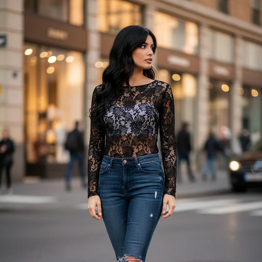 Chemisier Dentelle Femme Manches Longues | Top Chic 3 Coloris | Da Cinzia