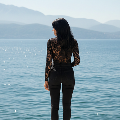 Chemisier Dentelle Femme Manches Longues | Top Chic 3 Coloris | Da Cinzia