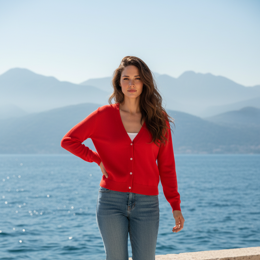 Gilet Giuliano Rouge Fin | Cardigan Femme Taille Unique 36-40