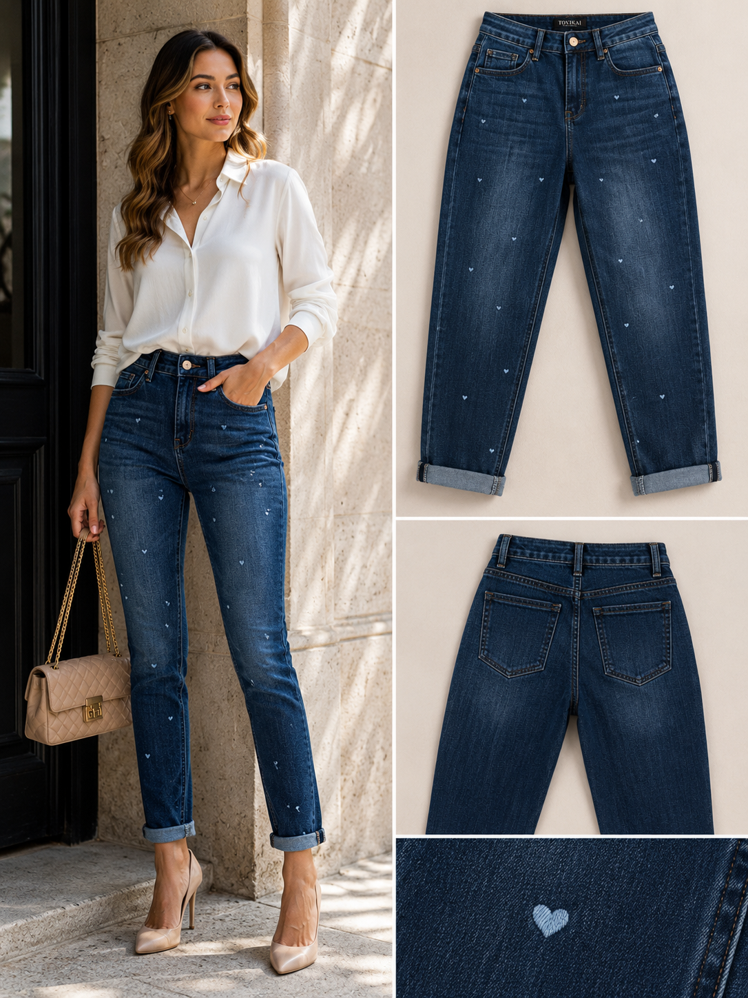 Jean Femme Cœurs Brodés Stretch | Confort & Style Tendance