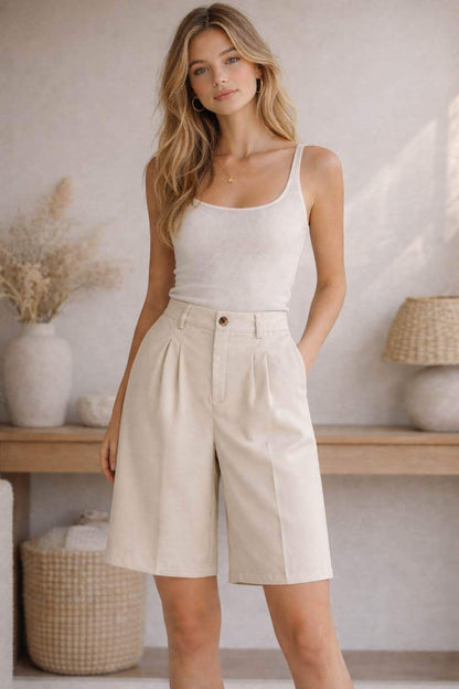 Bermuda Taille Haute à Pinces — VIVICHY