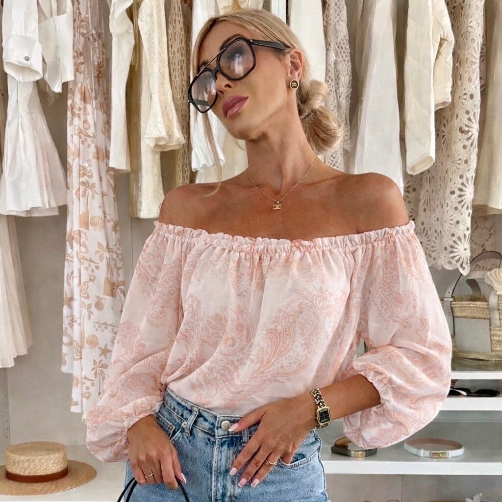 Blouse Lyocell Épaule Dénudée Imprimé Cachemire — ISSYMA