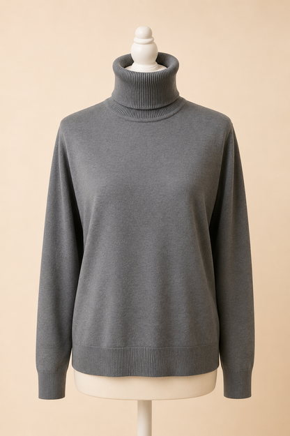 Pull Col Roulé Femme Maille Douce | Bleu Gris Classique
