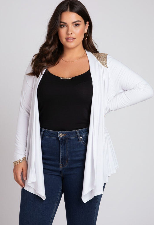 Ensemble Gilet à Strass Blanc + Top Grande Taille