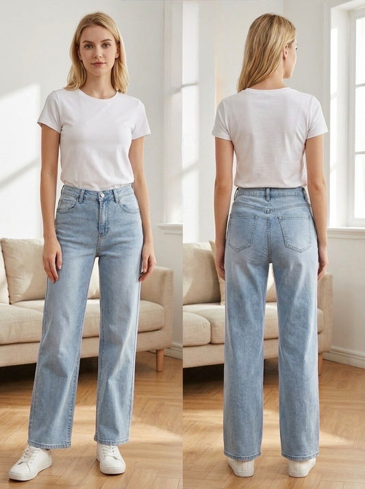 Jean Wide Leg Bleu Grande Taille – Coupe Ample & Tissu Léger | Réf. ZA153