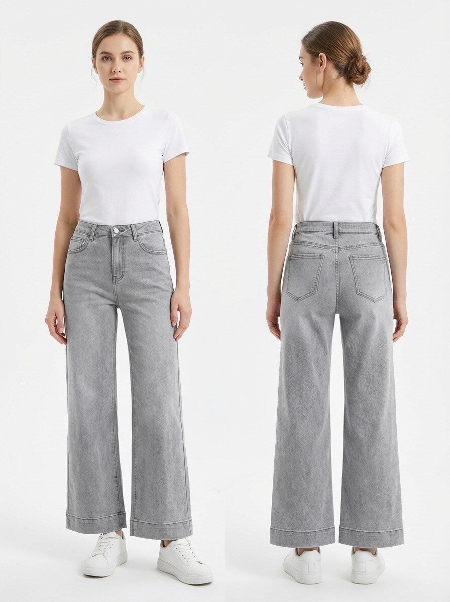 Jean Wide Leg Gris Grande Taille – Coupe Ample Peu Stretch
