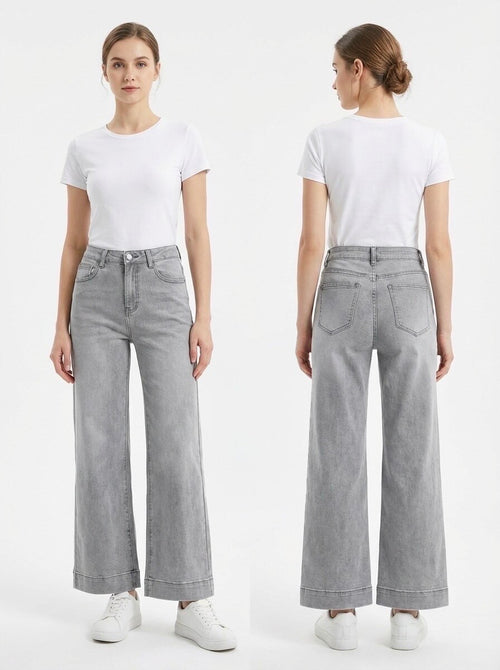 Jean Wide Leg Gris Grande Taille – Coupe Ample Peu Stretch | Da Cinzia