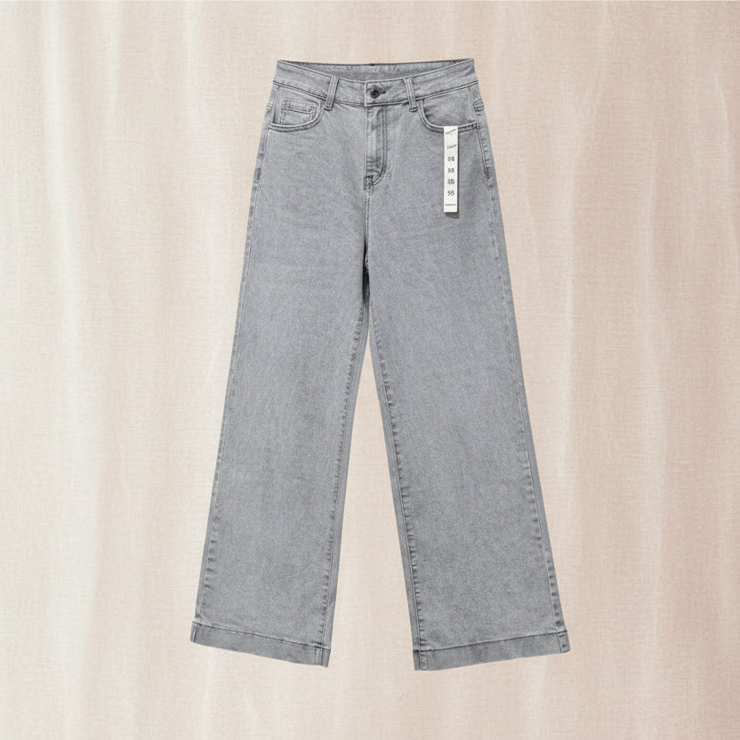Jean Wide Leg Gris Grande Taille – Coupe Ample Peu Stretch