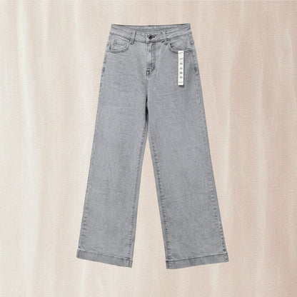 Jean Wide Leg Gris Grande Taille – Coupe Ample Peu Stretch | Da Cinzia