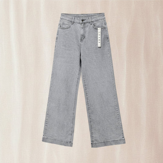 Jean Wide Leg Gris Grande Taille – Coupe Ample Peu Stretch