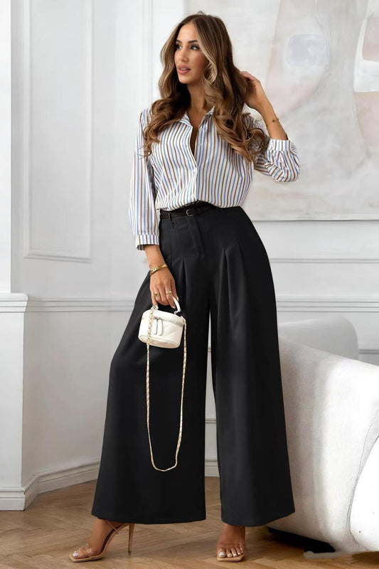 Pantalon large plissé chic avec ceinture | Da Cinzia
