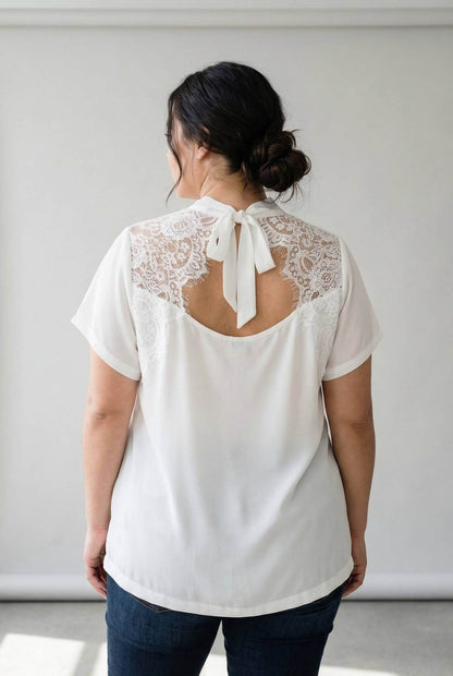 Top Grande Taille Blanc Dos Dentelle & Nœud | Réf. PA837 | Da Cinzia