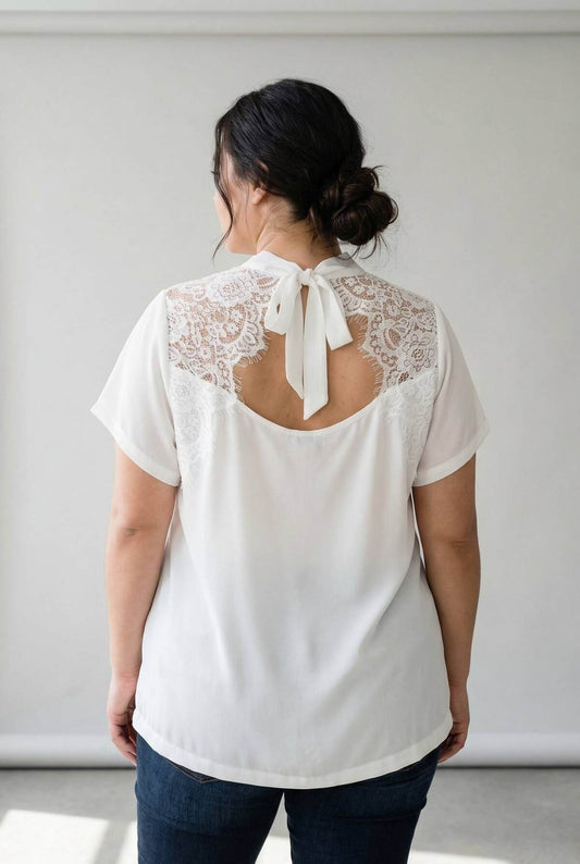 Top Grande Taille Blanc Dos Dentelle & Nœud | Réf. PA837