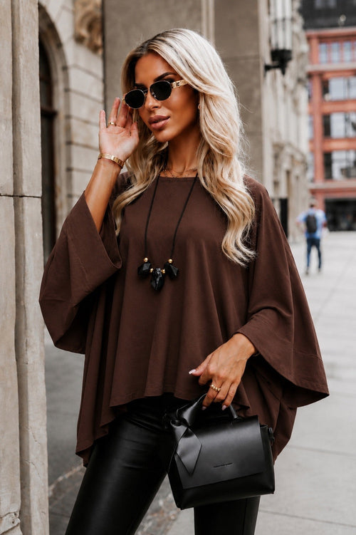 Top Pipistrello Oversize Manches Chauve-Souris - Brun